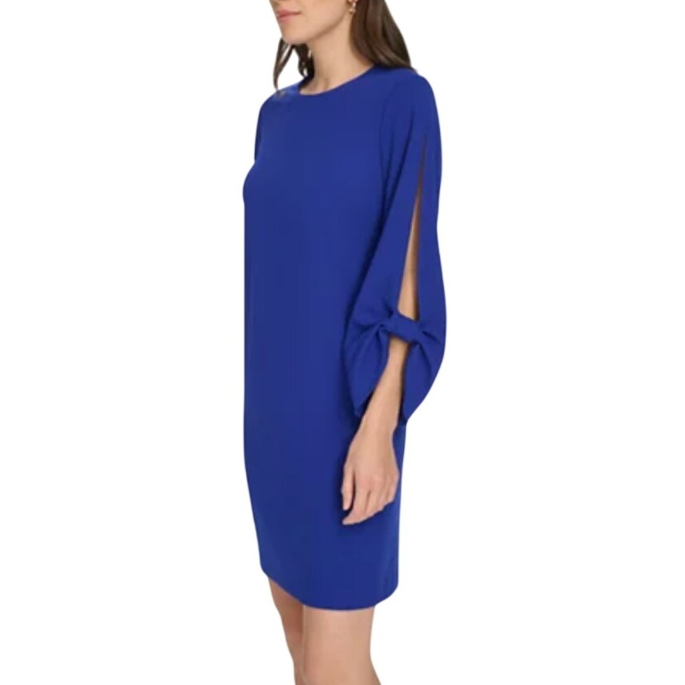 Calvin Klein Women's Size 22W Blue Shift Dress 3/4 Knot Sleeve Stretch Crepe